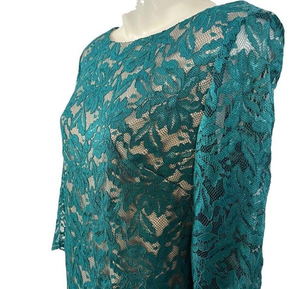 Jessica Howard Womens Teal Lace Sheath Nude Lined Cocktail Party Dress sz 12 - Picture 8 of 16